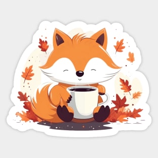 Cute Autumn Fox Coffee Break Sticker